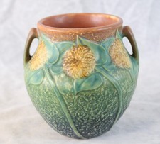 Vintage Roseville Sunflower Handled Vase 513-5 Circa 1930's Art Pottery