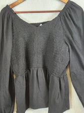 Old Navy Women's XL Smocked Babydoll Top Swing Blouse Black Goth Boho Fairycore