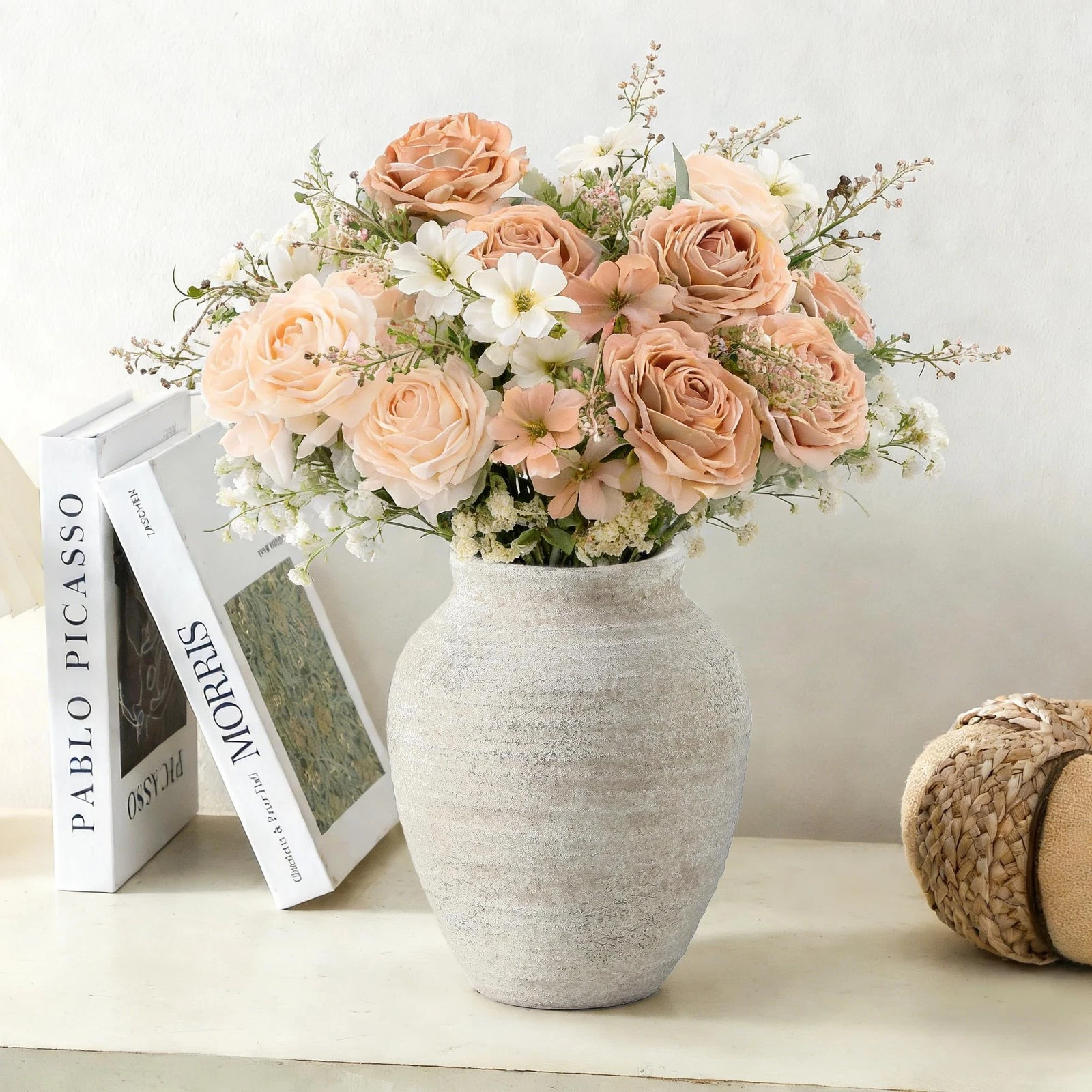 Ceramic Flower Vase - 7.4 Inch Farmhouse Rustic Vase for Home Decor Handcraft...