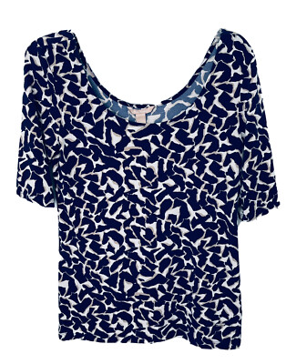 Banana Republic Top Liquid Knit Blue Purple Abstract Print Pullover Tunic Small