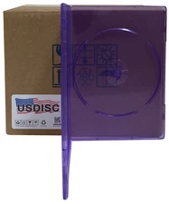 USDISC DVD Cases Slimline 7mm Premium, Single 1 Disc (Clear Purple) Lot
