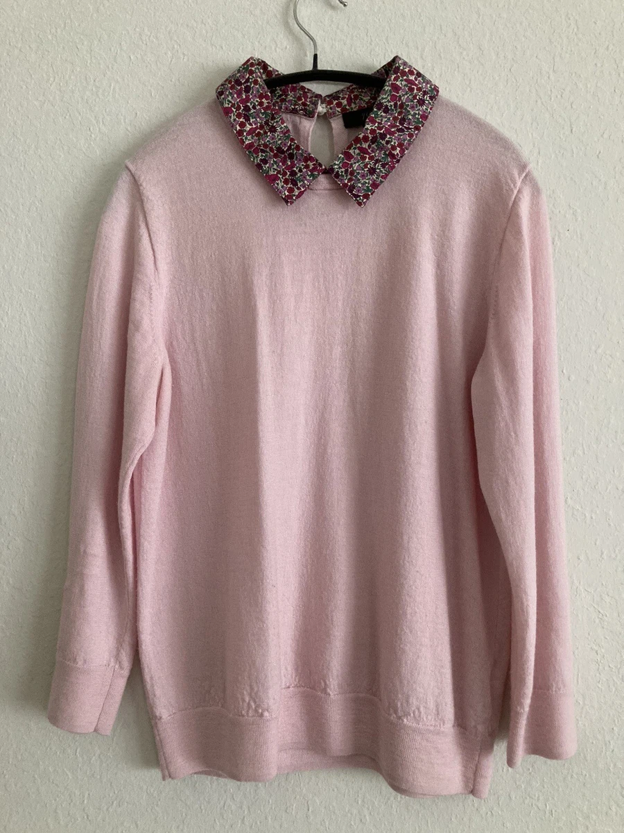 J. Crew 100 Melino Wool Tippi Sweater Pink Floral Liberty Collar
