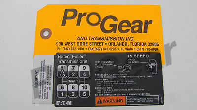 Fuller transmission RT, RTO, RTX 15 speed shift pattern 20468