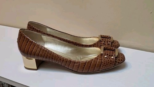 Mocasines Jimmy Choo de cuero en relieve marrón coñac cocodrilo talla 9,5 - Imagen 6 de 12