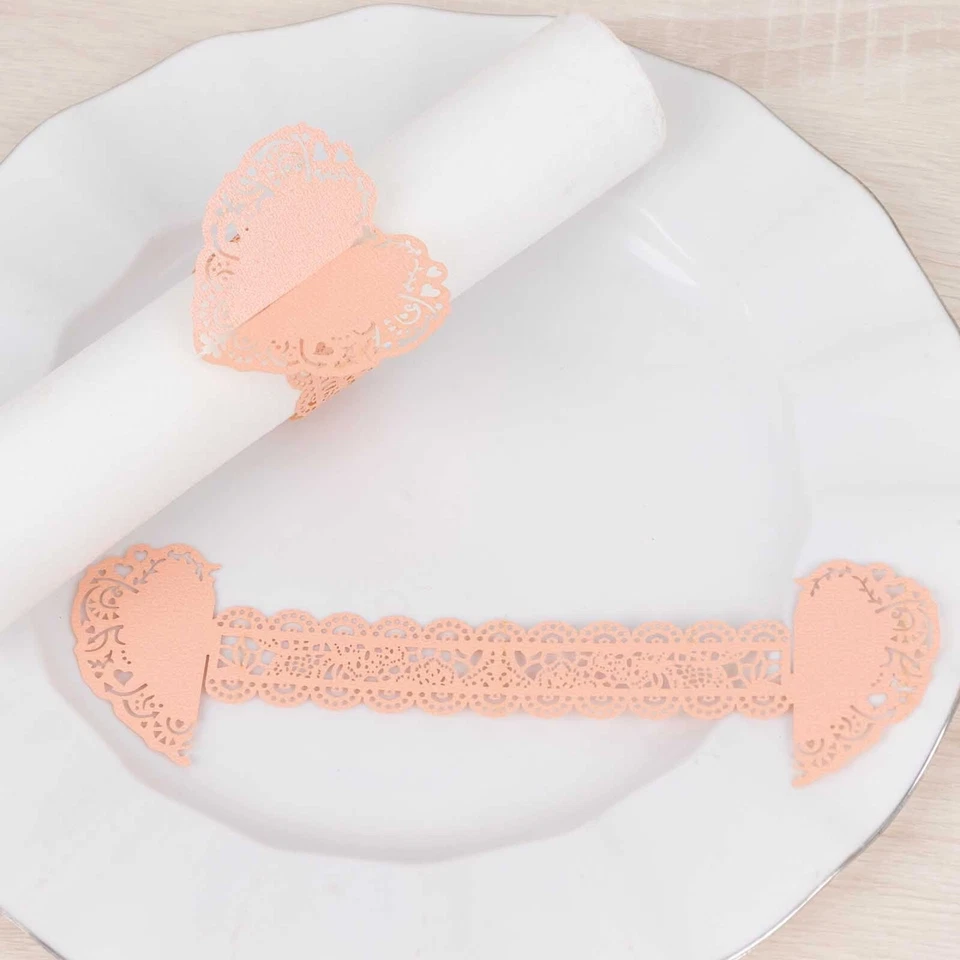 12 BLUSH Shimmery Laser Cut Heart Paper Napkin Rings with Lace Pattern Wedding - Изображение 3 из 4