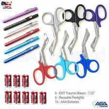 6 Reusable NURSE Aluminum Penlight Pocket Medical LED with Pupil Gauge  Shears