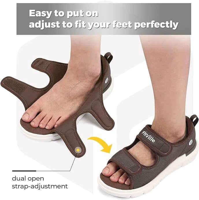 Мужские диабетические сандалии FitVille повседневные комфортные для спорта на открытом воздухе регулируемая обувь - Изображение 3 из 4