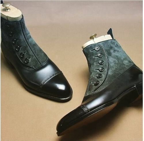 MENS HANDMADE TWO TONE FORMAL BOOTS MEN BUTTON UP CAP TOE ANKLE Schuhe MENS HANDMADE TWO TONE FORMAL BOOTS MEN BUTTON UP CAP TOE ANKLE Schuhe
