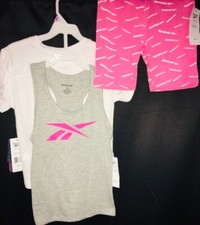 Reebox Girls size 6, 3 Piece Shirt and short set in White, Pink, Grey