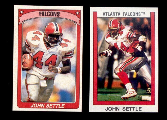 1989 & 1990 Panini JOHN SETTLE Falcons 2-Card Sticker Lot Rookie