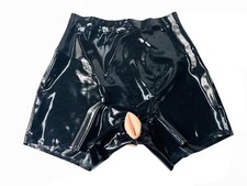 Panty de goma látex mujer con dos vainas vagina funda 0,4 mm cintura alta