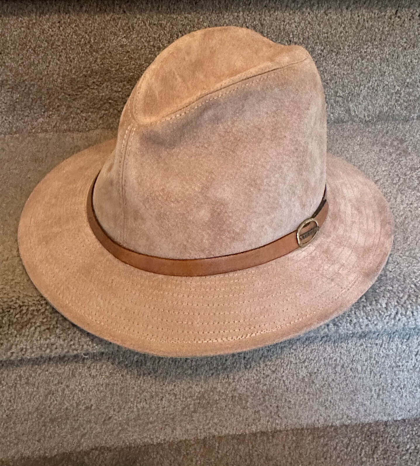 STETSON FEDORA HAT BEIGE GENUINE SUEDE UNISEX SIZE S MADE IN USA EXCELLENT SHAPE-image