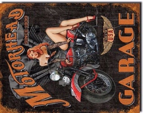 Motorhead Garage Service Indian Motorcycle Ad Harley Wall Decor Metal Tin Sign - Picture 3 of 4