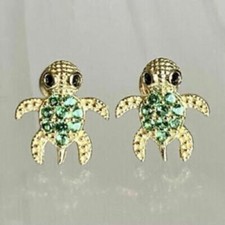 Delicate 2Ct Round Cut Green Peridot Turtle Stud Earrings 14k Yellow Gold Over