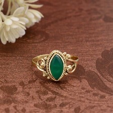 Green Onyx Gold Brass Marquise Gemstone Handmade Promise Ring Gift for mother