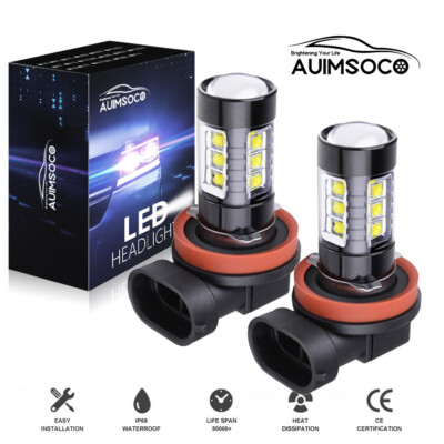 2X H8 H11 COB LED 6000k Super White High Power 160W Fog Light Bulbs Lamp Set