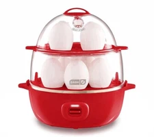DASH Deluxe Rapid Egg Cooker Two-Tier Hard Boiled Poached Vegetables Steamer Red