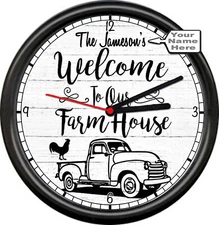 Welcome To Farm House Barn Wood Personalized Name Retro Truck Sign Wall Clock