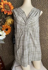 🦋DOE & RAE🦋Olive Green Sleeveless Plaid Tank Top Blouse NWT  | LARGE |