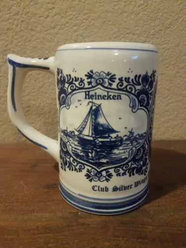 Heineken Ceramic Beer Stein Mug Handpainted Delft Blue Holland Windmill Sailboat