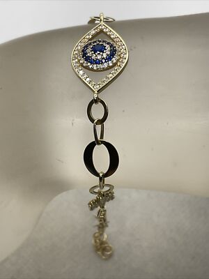 14K (585) Yellow Gold Link Chain EVIL EYE Bracelet (7.5  Min - 8.5  Max) 5.3gr.