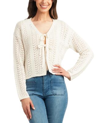 Bcx Juniors' Pointelle-Knit Double-Tie V-Neck Cardigan - Ivory, XS ESF18676