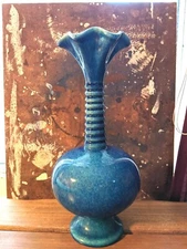 Haeger Vase Blue Mcm mid century vintage beautiful fluted 12" ribbed 4043 usa