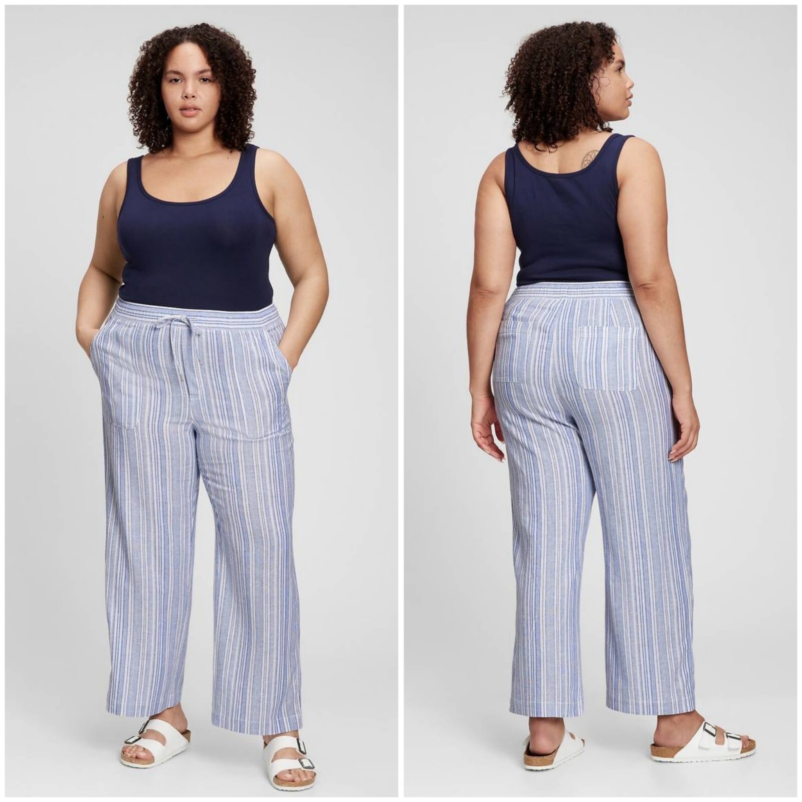 Not See Thru Drapey Mid Rise Wide Leg Pull On Pants With Pockets