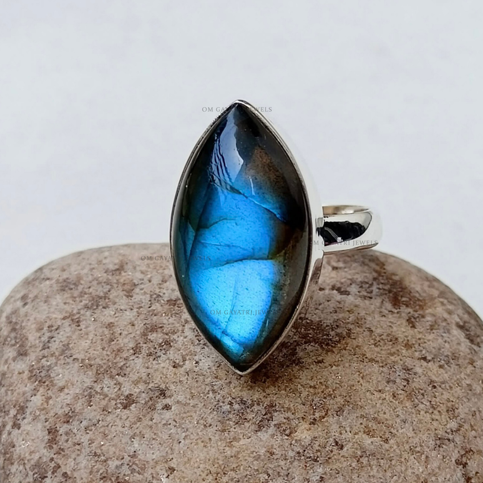 Marquise Blue Labradorite Sterling Silver Handmade Ring Vintage Ring for Women