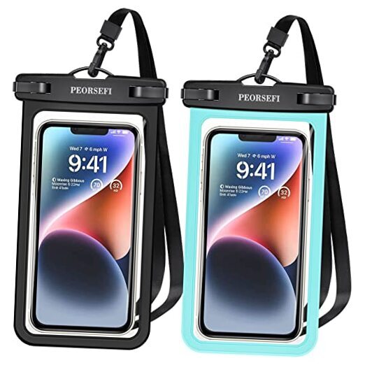 Universal Waterproof Phone Pouch for iPhone 14 13 Case in Black & Green Design