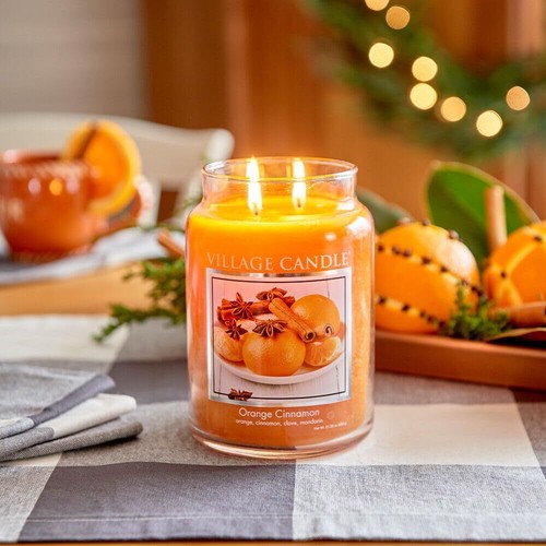 Village Candle Orange Cinnamon Large Glass Apothecary Jar Scented Candle 21.2... - Picture 2 of 6