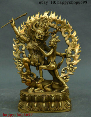 7'' Tibet Buddhism Brass Gelug Yamantaka Yamataka Yama Dharmaraja Guan yin Statue