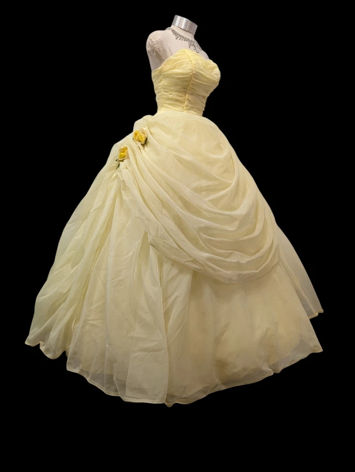 Vestido de fiesta de colección años 50 vestido de graduación XS vestido de desfile de gasa amarillo bella largo sin tirantes Foto 4 de 4