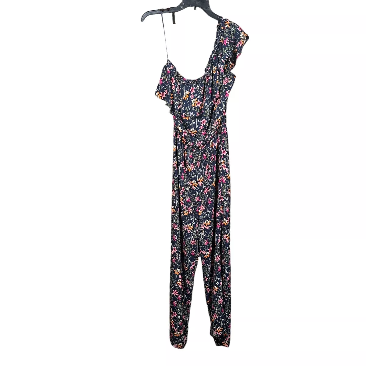 Design Lab from Lord and Taylor Women s Large Navy One Shoulder Pant Jumpsuit