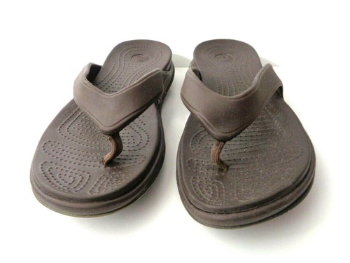 Sandalias tanga para mujer CROCS US 12M marrón chanclas con suela ondulada apilada - Imagen 3 de 8