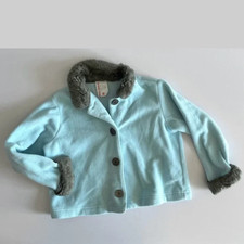 Hanna Andersson fleece jacket 100 4 cardigan blue fleece faux fur trim buttons
