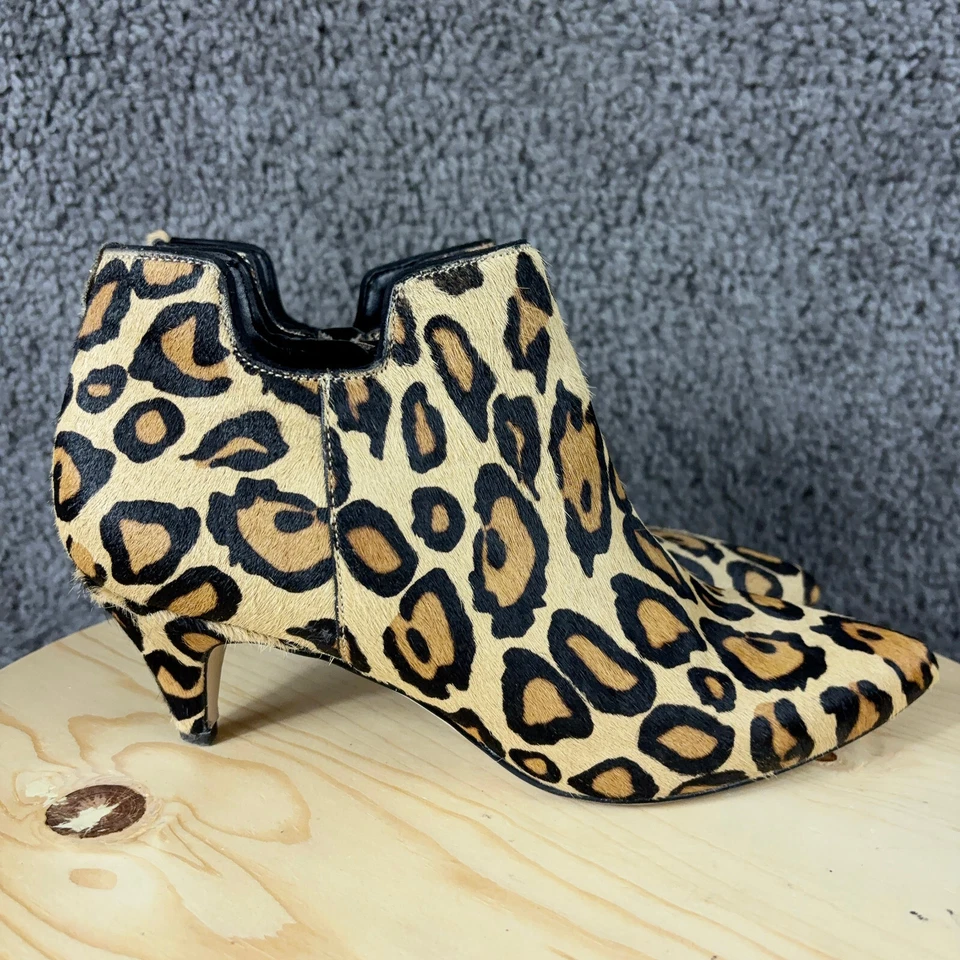 Sam Edelman Leather Calf Hair Boot Womens 8 Real Fur Leopard Print Ankle Booties - Image 3 of 4
