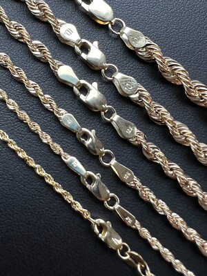 Men's Women's Real 10k Yellow Gold Hollow Rope Chain Necklace 1.5mm-4.5mm 16-30''