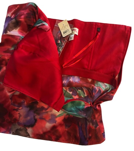 Ann Taylor LOFT Satin Top 4P NWT Red Floral Remov Shoulder Straps Side Zip Lined - Picture 6 of 12