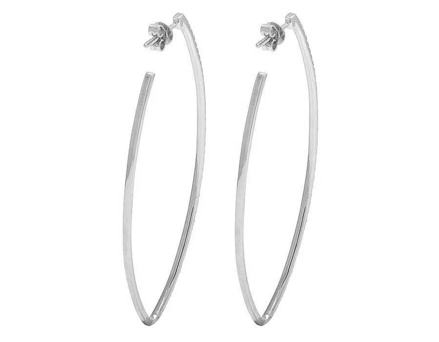 Pendientes de aro de diseñador de una fila de diamantes genuinos de oro blanco de 14 quilates para dama de 1 quilate 2,3" Foto 4 de 4