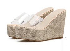 Women Clear High Platform Wedge Heel Slipper Sandals PVC Slide Transparent Shoes