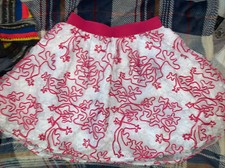 NWOT Girls CHILDREN  S PLACE Pink/White Fluffy Skirt SZ 14 XL Raised Appliqu 