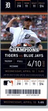 Toronto Blue Jays vs Detroit Tigers 4/10/2013 Full Ticket -  Doug Fister