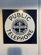 Vintage 1990s Reproduction Public Telephone Tin Sign 11X11 Associated Telephone 