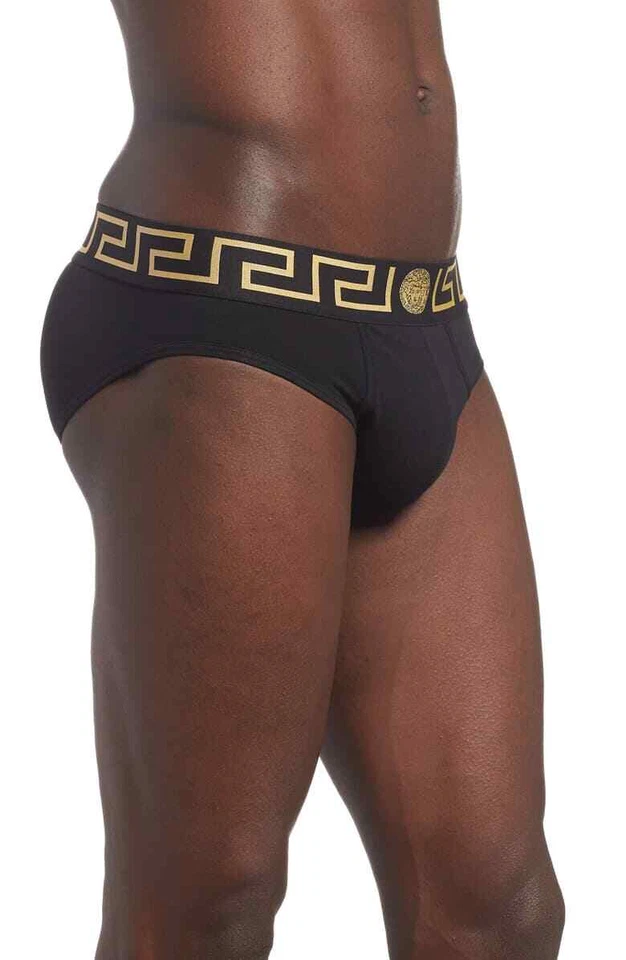 Versace L139421 Colección Calzoncillos de tiro bajo negros y dorados para hombre talla 7 Foto 2 de 4