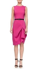 MICHAEL KORS Tissue Origami Belted Peony Pink Stretch Knit Dress 4 NEW $1895