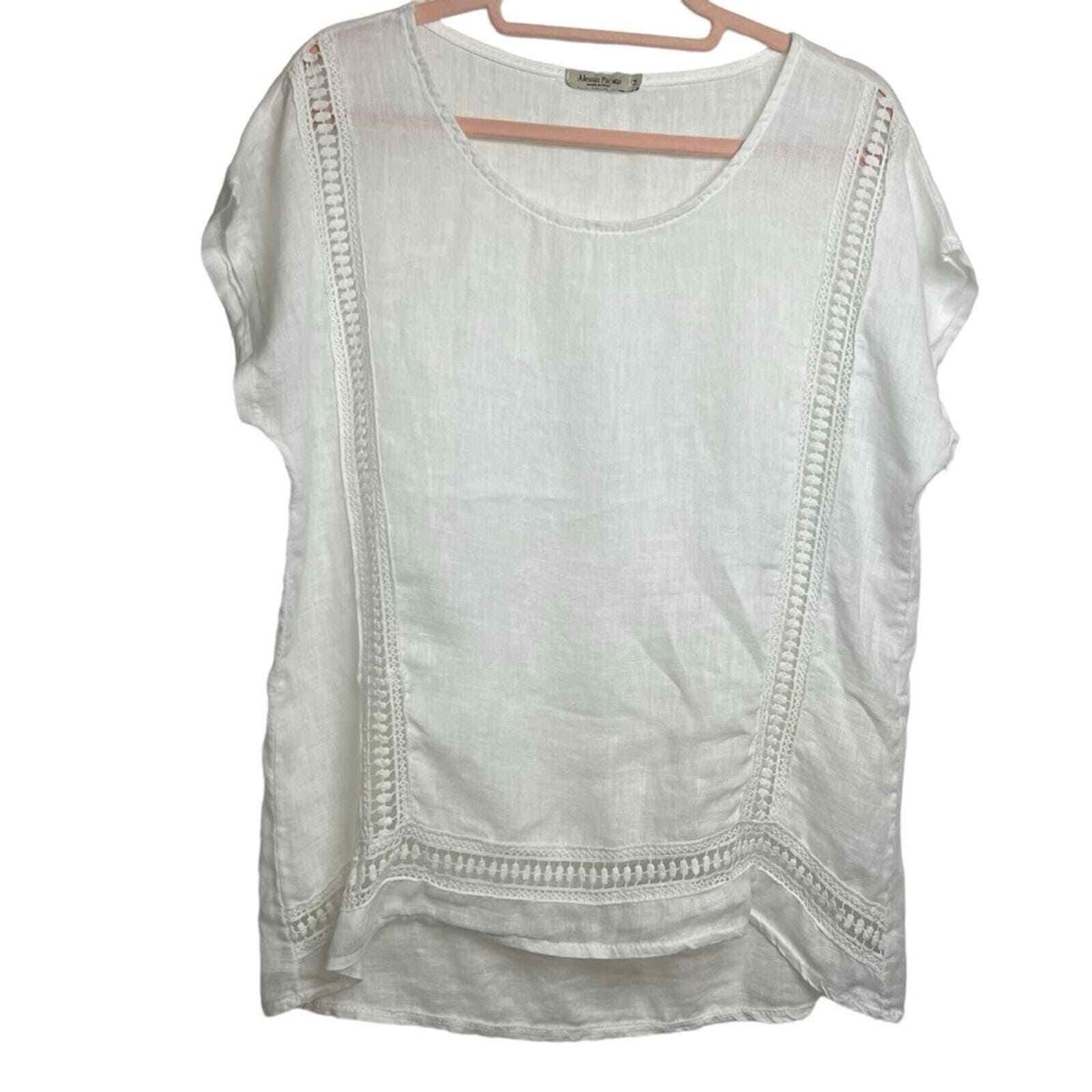 ALESSIA PACINI 100% LINEN WITH COTTON LACE BOHO NEUTRAL BLOUSE