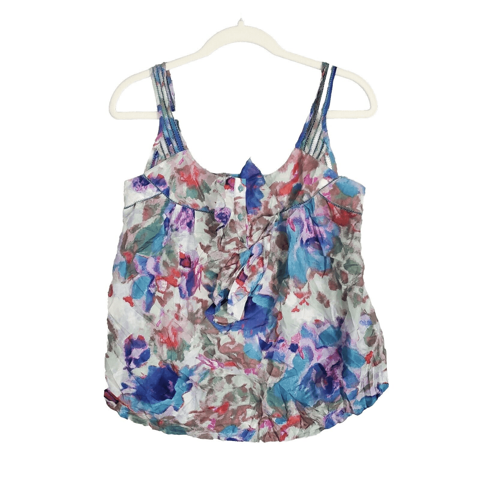 Anthropologie Postmark Womens Watercolor Ruffle Silk Tank Blouse in Size 00