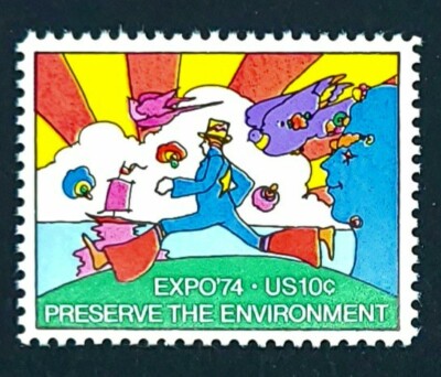 Peter Max Cosmic Jumper & Smiling Sage Spokane Expo '74 World's Fair Stamp 1527