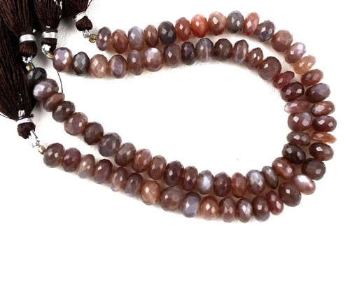 Natural Brown Moonstone Semi Precious 8 MM faceted Rondelle Beads Necklace - Picture 3 of 4